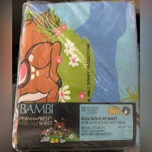 2 Sears Bambi Full Size Flat Sheet - Blue and Green. Original packaging. Vintage